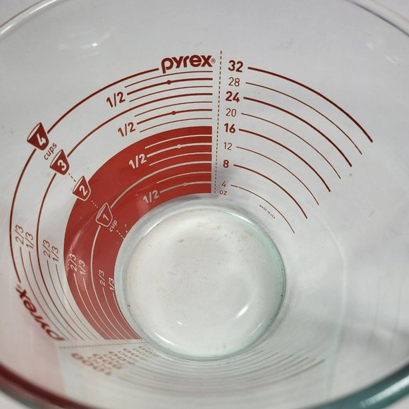Vtg Pyrex 4-Cup 32oz 1Qt Glass Cone Shape Measuring Cup Red Reverse Letters #11 - Picture 7 of 9